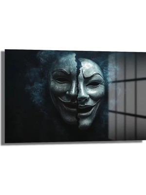 GLAZELLA Iki Yüzlü Maske: Büyüleyici Denge Modern Cam Tablo