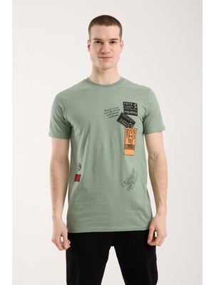 Modanı Seç Erkek Grafik Baskılı T-Shirt Sportif Kesim Günlük Kullanım - Yeşil