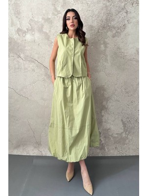 Modanı Seç Olive Poplin Yelek Etek Takım