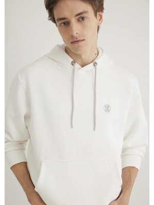 Mavi 065809-34519 Mavi Logo Nakışlı Kapüşonlu Beyaz Sweatshirt