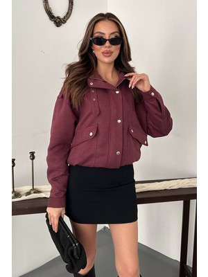 Modanı Seç Bordo Dik Yakalı Kısa Ceket