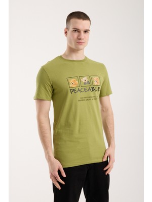 Modanı Seç Erkek Günlük Stil Baskılı T-Shirt - Yeşil