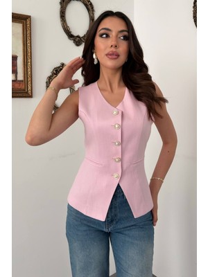 Modanı Seç Pembe Belden Oturtmalı Fleto Detaylı Yelek