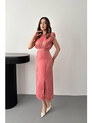 Modanı Seç Pudra Eteği Yırtmaçlı Helen Elbise