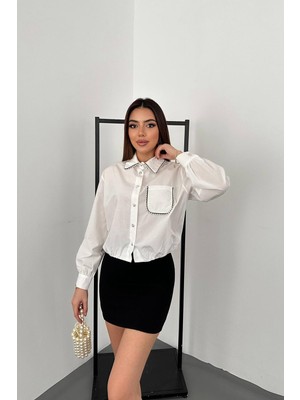 Modanı Seç Beyaz Taşlı Poplin Gömlek