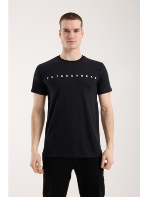Modanı Seç Erkek Minimal Yazı Detaylı Günlük T-Shirt - Siyah