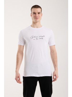 Modanı Seç Urban Yazı Detaylı Erkek T-Shirt – Minimal Street Stil, Günlük Kullanım - Beyaz