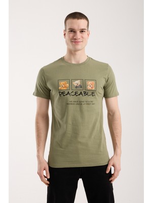 Modanı Seç Erkek Günlük Stil Baskılı T-Shirt - Yeşil