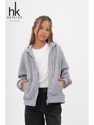 Haykids 3 Iplik Şardunsuz  Fermuarlı Kapşonlu Oversize Hırka Antrasit - 13 Yaş