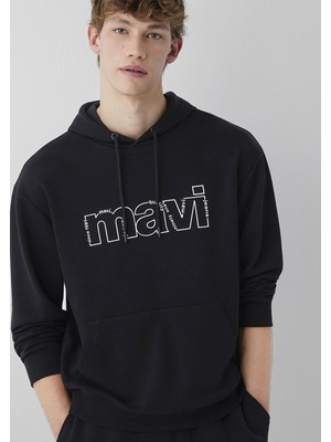 Mavi 0S10196-900 Mavi Logo Baskılı Siyah Sweatshirt