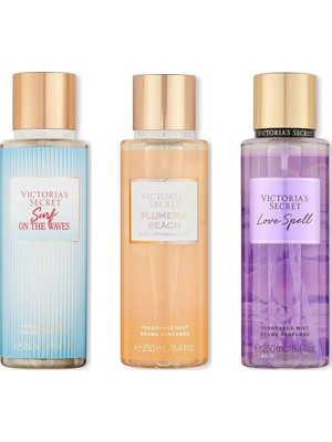 Victoria's Secret 3'lü Vücut Spreyi Seti - Plumeria Beach + Surf On The Waves + Love Spell (3 x 250 Ml)