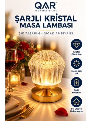 Kristal Görünümlü Şarjlı LED Gece Lambası Rgb Renkli ve Sarı Işıklı Dekoratif Masa Aydınlatması