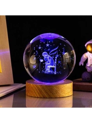 Bin1çeşit Renk Değiştiren Cam Küre 6 cm Ahşap Altlıklı Masa Lambası
