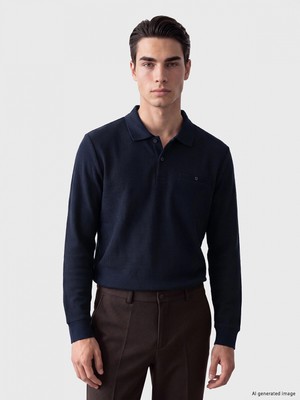 LC Waikiki Lcwaıkıkı Classic Lacivert Polo Yaka Erkek Sweatshirt