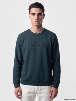 LC Waikiki Lcwaıkıkı Classic Petrol Bisiklet Yaka Kabartma Baskılı Erkek Sweatshirt