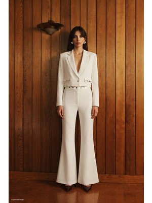 Sateen Sally Ispanyol Paça Pantolon Ekru
