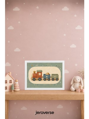 Jeraverse Minik Tren Yolu Çocuk Odası Duvar Tablosu - 15 x 21 Inci Beyaz
