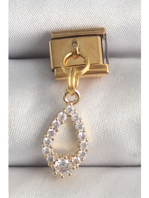 Bin1çeşit 316L Çelik Renk Sallantı Zirkon Taşlı Damla Model Nomination Charm