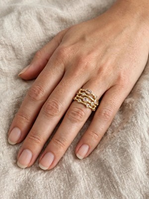 BROTLIWY Gold Renk Oval Yuvarlak Zirkon Taşlı 4 Sıra Vintage Ayarlanabilir Kararmaz Çelik Kadın Yüzük