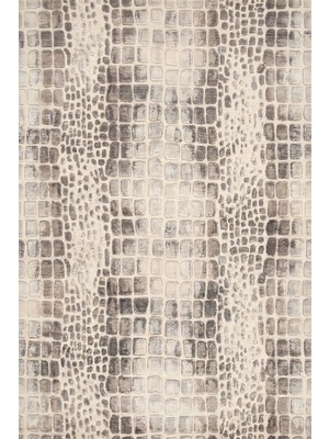Rugzella Fildişi Taupe Egzotik Pul ve Zincir Desenli Animal Print Hayvan Yıkanabilir Halı