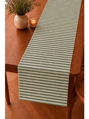 Luxoras Home Çizgili Yeşil Vintage Pamuk Keten Küçük Runner 40X140 Premium Keten