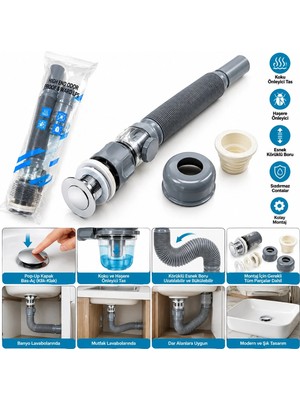 Yakup Tokatlı Moda Ytm Lavabo Atlı Koku Önleyici Körüklü Şeffaf Sifon