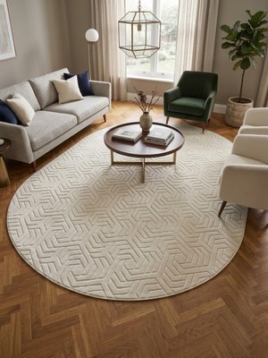 Merinos Elagans Joy Rölyef Bohem Oval Halı Yolluk | Kaymaz Taban | Robot Süpürge Uyumlu | Kolay Temizlenebilir | Modern Salon, Mutfak, Oda ve Koridor Halısı