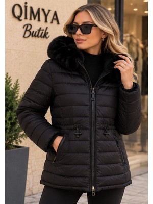 Qimya Butik Robin Kadın Içi Peluş Çift Taraflı Kullanıma Uygun Şişme Basen Boy Mont