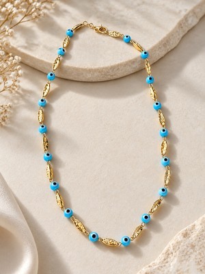 Bijux By Mrv Nazar Boncuklu Gold Plaka Sıralı Kolye