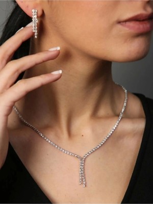 Mupte Jewelry Su Yolu Abiye Taşlı Kolye Bileklik Küpe Set Düğün Nişan Abiye Set Gerdanlık
