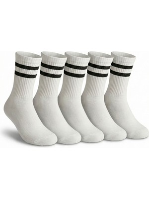 Kadın Beyaz Çift Çizgili Soket Çorap 5’li Paket