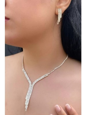Mupte Jewelry Gümüş Renk Abiye Kolye Küpe Seti, Düğün Kına Nişan Gelin Seti