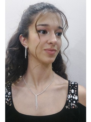 Mupte Jewelry Ince Su Yolu Suyolu Kolye Küpe Düğün Nişan Özel Günler Set Abiye Gerdanlık