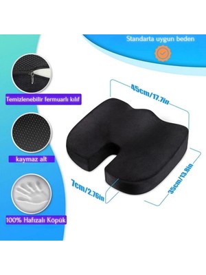Str Store Ortopedik Visco Oturma Minderi – Coccyx Destekli Hemoroid ve Basur Yastığı | Elastik Oturma Simidi, Siyah, Standart Boy