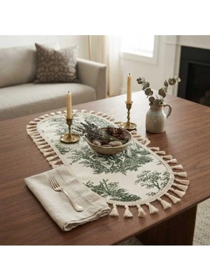 Luxoras Home Fransız Köylü Desenli Duck Kumaş 30X80 Püsküllü Oval Runner