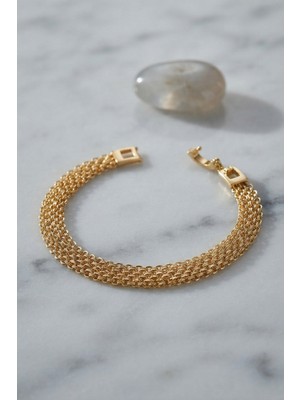 Hace Bazaar Hasır Zincir Model Pirinç Gold Renk Kadın Bileklik -Hcb