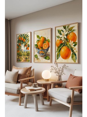 Zestia Ahşap Çerçeveli 3'lü Tablo Seti, Portakal Bahçesi Manzarası Set No: 30265