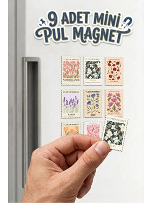 Riyaz Flower Market | Şehirler Pul Magnet Seti - 9 Adet Buzdolabı Mıknatısı Hediyelik Anı Süsü (3x5 Cm)