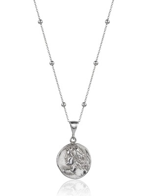 Söğütlü Silver 925 Ayar Gümüş Roma Sikke, Antik Para Kabartmalı Madalyon Uçlu Italyan Toplu Zincir Kadın Kolye SGTL13565RODAJ