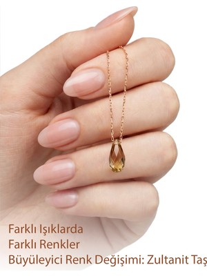 Söğütlü Silver 925 Ayar Gümüş Kolye Rose Renk Değiştiren 3 D Briolette Kesim Zultanit Taş Zarafeti Damla Kolye SGTL13552ROSE