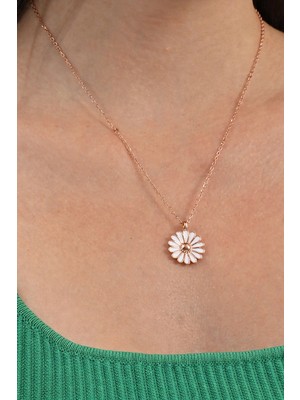 Söğütlü Silver 925 Ayar Gümüş Kolye Rose Gold Sevgi Simgesi Mineli Papatya Kadın Kolye SGTL13548ROSE