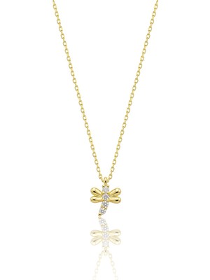 Söğütlü Silver 925 Ayar Gümüş Altın Kaplama Zirkon Taşlı Yusufçuk Figürlü Minimal Şans Kolye SGTL13625GOLD