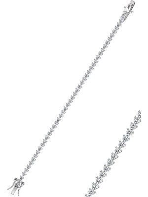 Söğütlü Silver 925 Ayar Gümüş Bileklik Beyaz Altın Rodyumlu Zirkon Taşlı Pırlanta Model Su Yolu Bileklik SGTL13606RODAJ