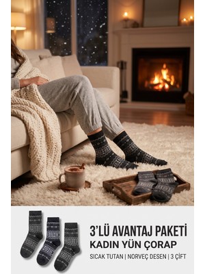 Bolero Kadın 3'lü Kışlık Yünlü Çorap