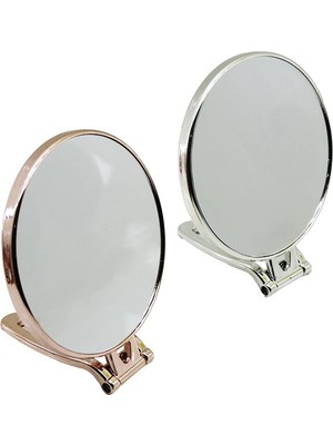 Str Store Yuvarlak 6 Inç= ÇAP:15CM Makyaj Aynası Çift Taraflı Bronz - Gümüş Pls.çerçeve Katlanır Ayaklı