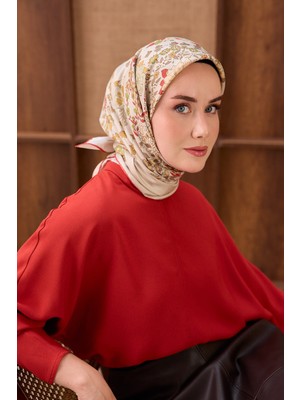 Silk Home Tivil Ipek Eşarp Çiçekli Desen Ekru 11559-14