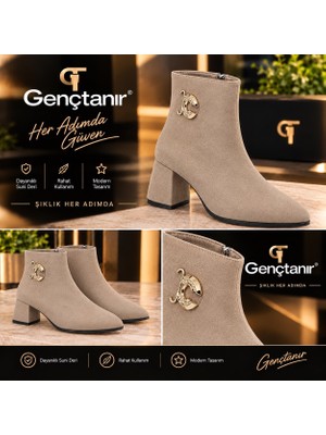 Gençtanır Shoes Kadın Liva Süet Bot Taş Detaylı
