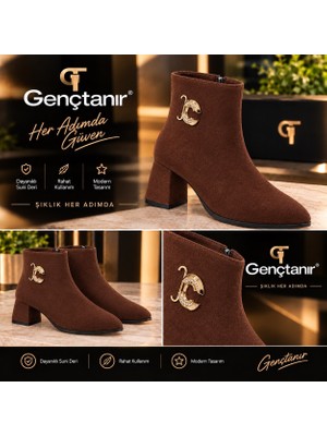 Gençtanır Shoes Kadın Liva Süet Bot Taş Detaylı