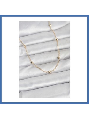 Evçem cm 14K Gold Renk Pirinç Top Zincirli 60 cm Kadın Kolye Evcem