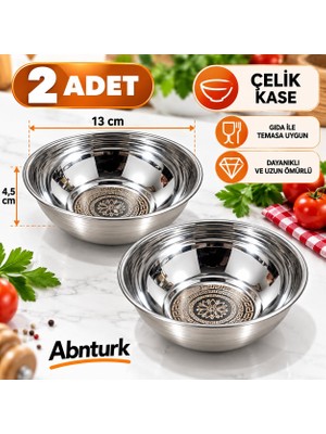 Abnturk 2 Adet 13X4,5CM Içi Desenli Çelik Kase Hoşaf Yoğurt Çok Amaçlı Kullanımlı Uzun Ömürlü Dayanıklı Kase